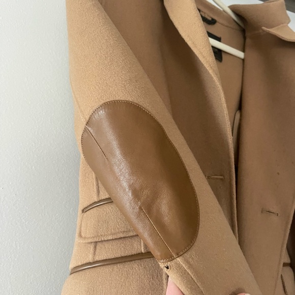 Luxury tan jacket with hood and elbow patches; worn once; size XS - Picture 3 of 9